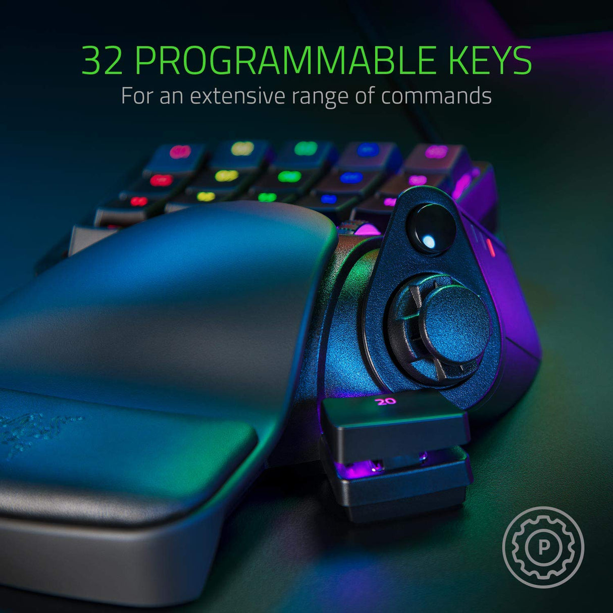 Razer Tartarus Pro - Teclado de Interruptor Óptico Analógico (Actuación Ajustable, 32 Teclas Programables, 8 Perfiles de Alternancia Rápida, Rapid Trigger) Negro