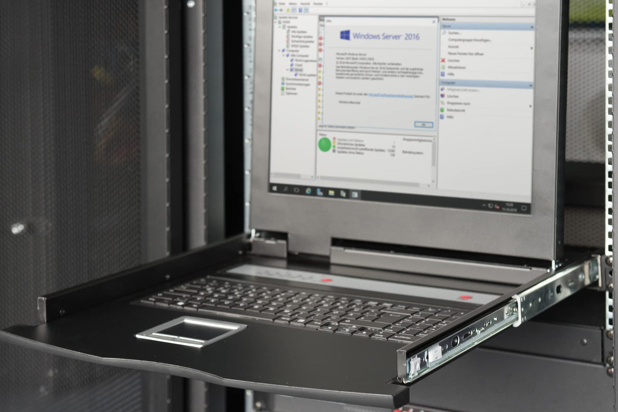 DIGITUS Consola KVM de 19" con pantalla TFT de 17" (4:3), distribución de teclado CH, conmutador KVM con 16 puertos VGA, negro