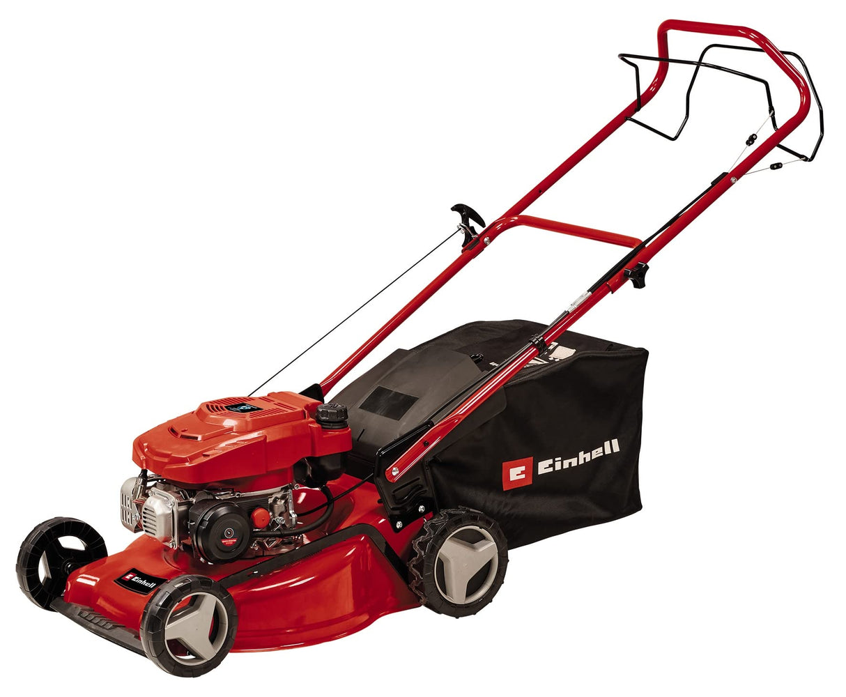 Einhell Cortacésped de Gasolina GC-PM 46/5 S (2 kW, hasta 1400 m², 1 Cilindro, Motor de 4 Tiempos, tracción Trasera, Ajuste de Altura de Corte Central de 9 Niveles 25 a 60 mm)