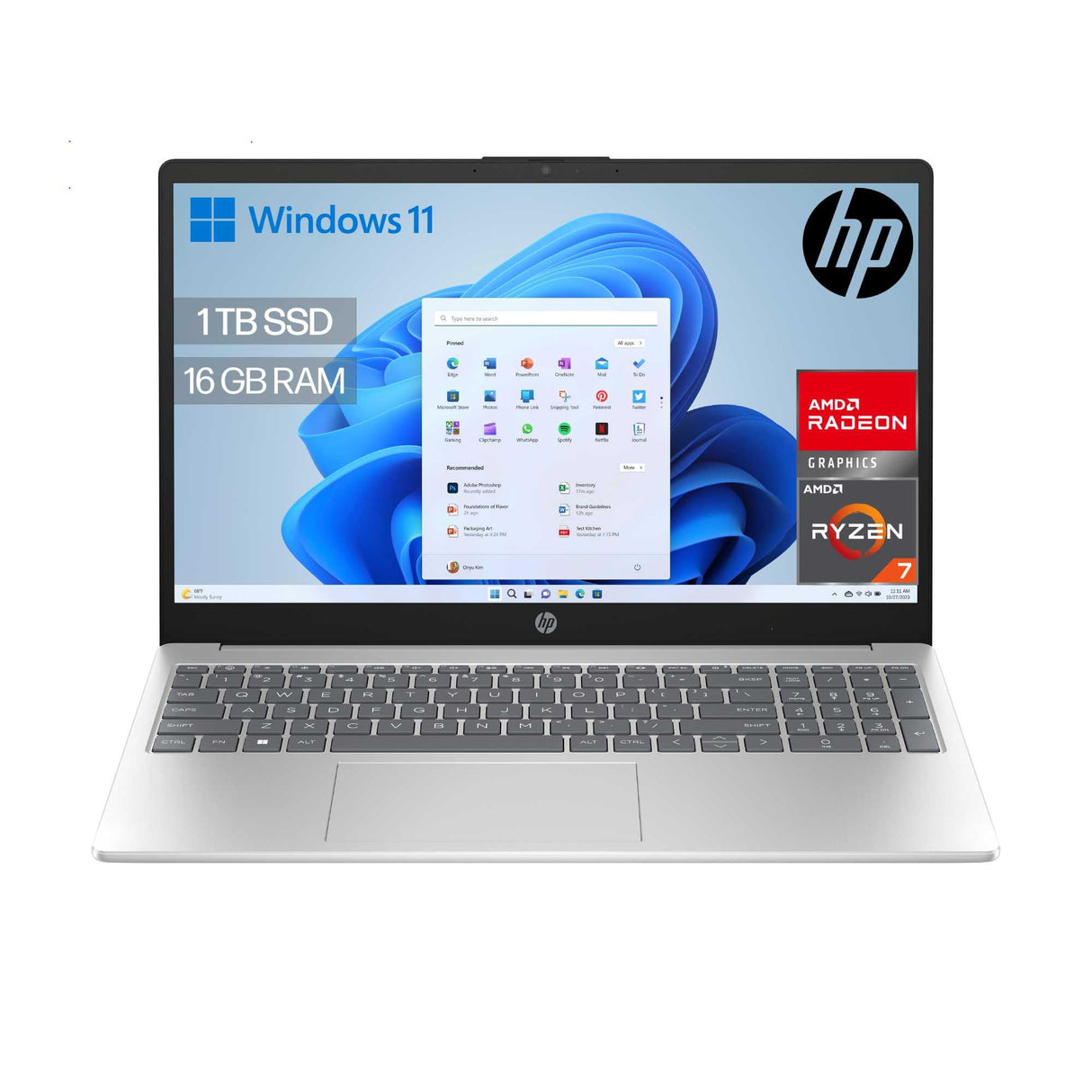 HP 15-fc0245ns - Ordenador portátil de 15.6" FHD (AMD Ryzen 7-7730U, 16 GB RAM, 1TB SSD, AMD Radeon Graphics, Windows 11) Plata - Teclado QWERTY Español
