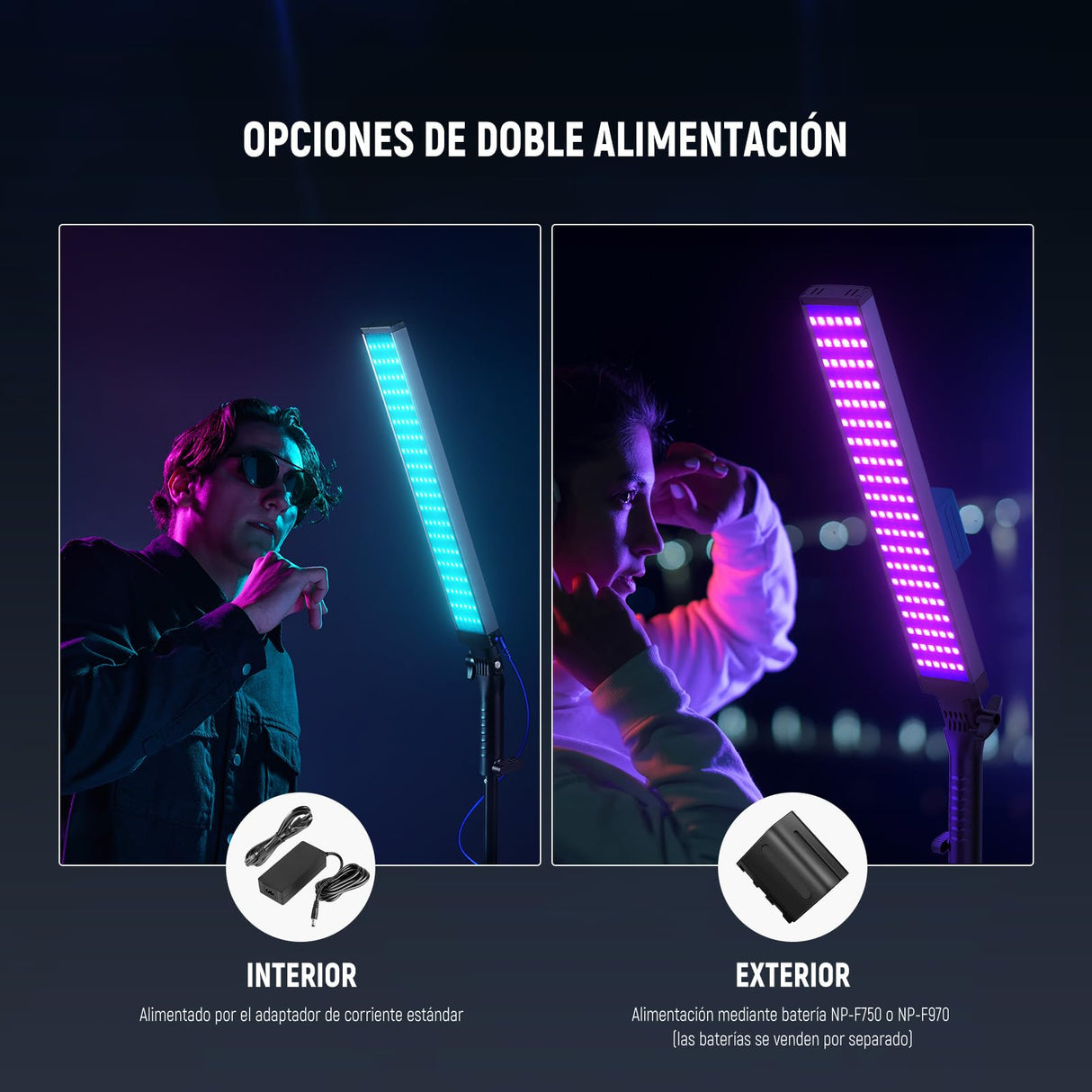 NEEWER Fotografía Barra Luz RGB Kit, Paquete de 2 Luz Tubo Video LED con Soporte, Difusor, Varita Luz Regulable 3250Lux 2500-10000K CRI95+/TLCI97+ App/2,4G/Control Panel para Live/Videos/Vlog, BH20C
