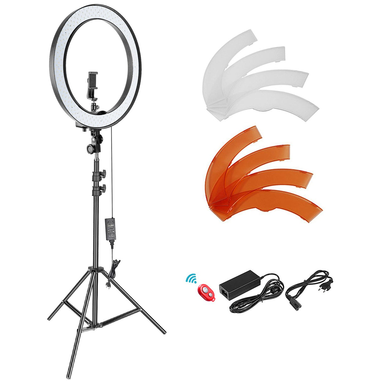 NEEWER 18"/45cm Aro de Luz LED W/Soporte, Soporte Teléfono, Zapata Fría, Filtros, 58W 5600K 0-100% Regulable Gran Anillo Luz Selfie para Cámara Live Stream Maquillaje Estudio Foto Video, RL-18