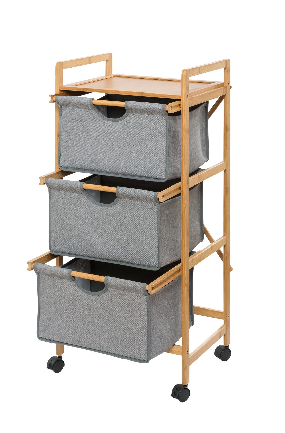 WENKO Carrito para la Colada Bahari con 3 cestas extraíbles, 100 poliéster, 44 x 96 x 34 cm, Color Natural/Gris, bambú, marrón