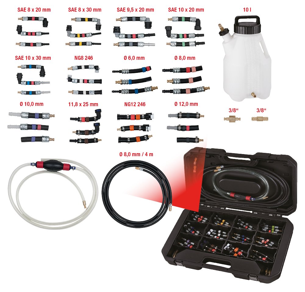 KS Tools 150.1860 Juego de comprobación y limpieza de sistemas de combustible, 43 pzs