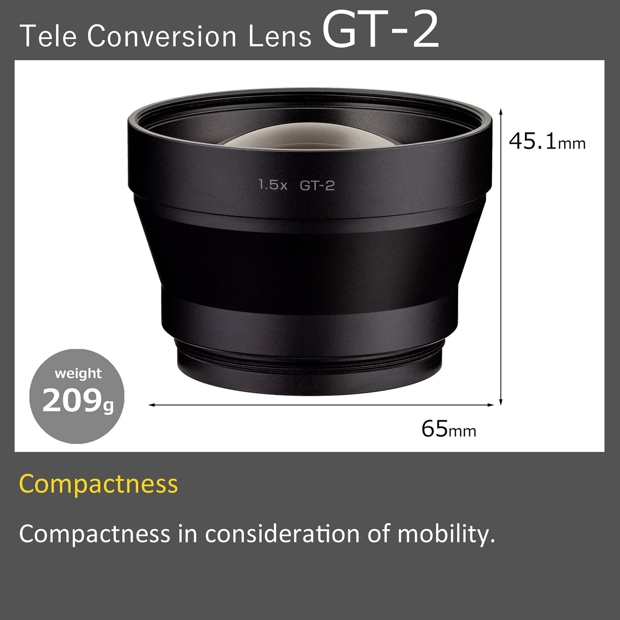 Ricoh Lente de Teleconversión GT-2, Compatible con GR IIIX, 1,5x, Logra una Distancia Focal Equivalente a 75 mm