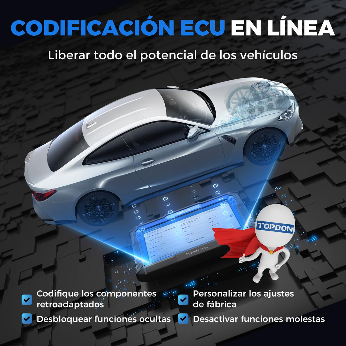 TOPDON Phoenix XLink Herramienta de Diagnóstico de Programación ECU, Escáner de Diagnóstico con Codificación ECU Online/41 Servicio/Control Bidireccional/Guiado V.A.G, Topología, Actualización 2 Años