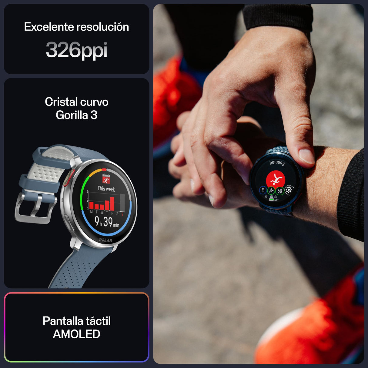 Polar Vantage V3, reloj deportivo con GPS, monitor de frecuencia cardíaca avanzado, duración de la batería ampliada, smartwatch para hombre y mujer, mapas offline, running, triatlón, S-L, Plata-Azul