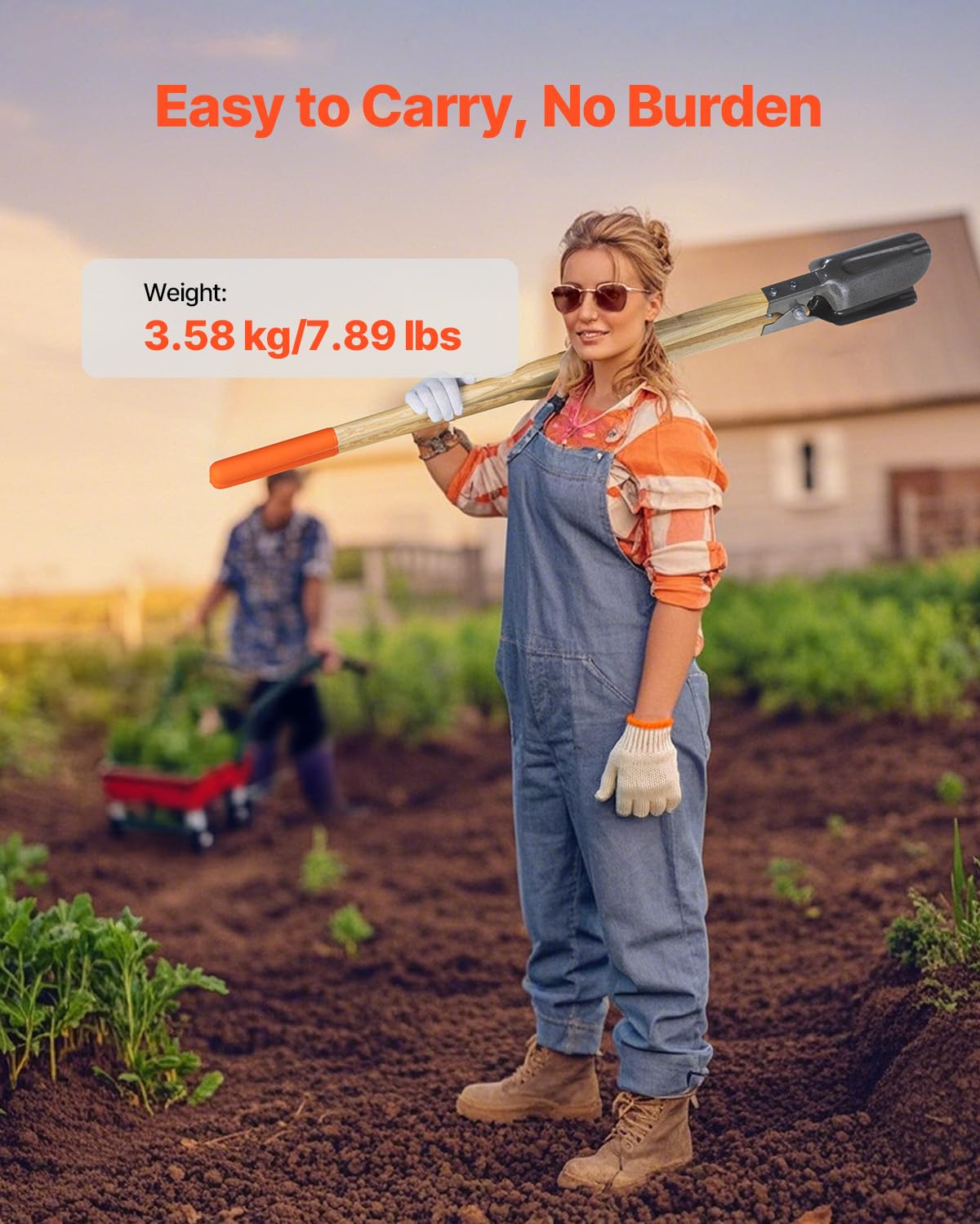 VEVOR Excavadora de Agujeros Manual para Postes Resistente con Mango de Madera de 1460 mm, Marcas de Escala y Hoja de Metal, Herramienta para Excavar Agujeros para Trabajo de Jardinería Al Aire Libre