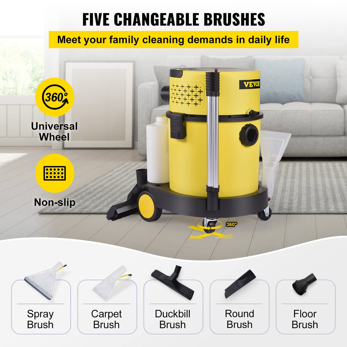 Vevor Aspirador Potente en Seco y Húmedo 4 en 1 Depósito Total de 20L, Mando de Control Remoto Lava Aspiradora 220V 1200W para Hogar Patio Garaje Taller