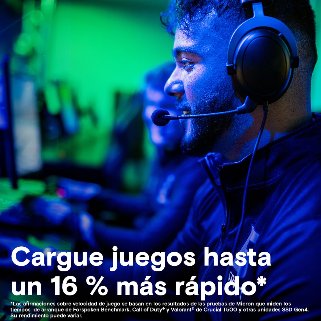Crucial T500 SSD 1TB PCIe Gen4 NVMe M.2 PS5 SSD Interno Gaming con Disipador, hasta 7300 MB/s, Compatible Playstation 5, TLC NAND, Ordenador Portátil y de Sobremesa, Disco Duro SSD - CT1000T500SSD5