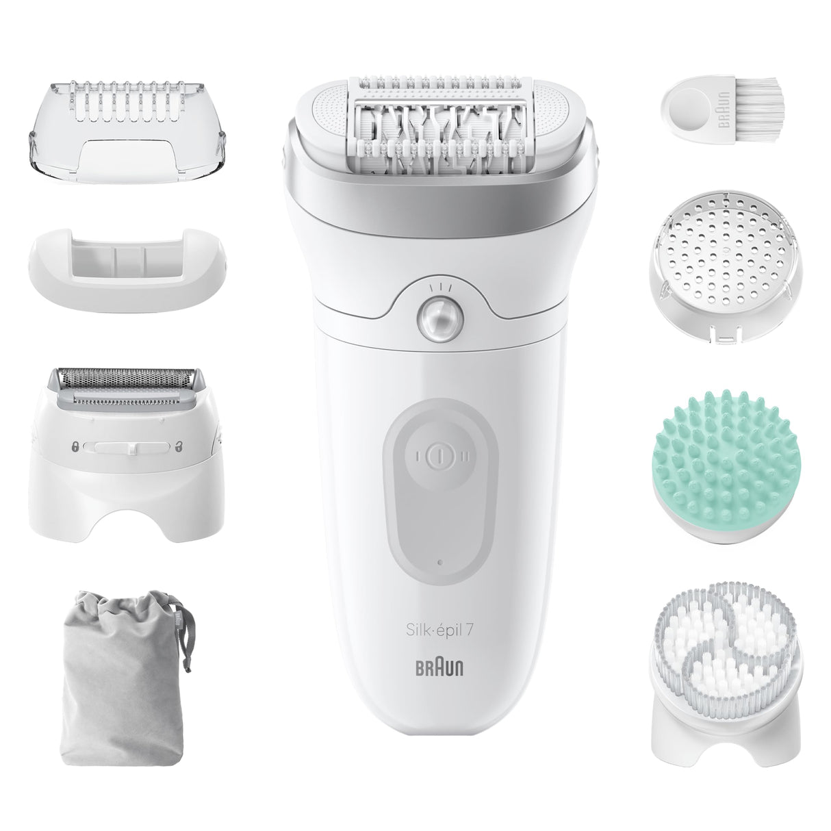 Braun Silk-épil 7 SkinSpa 7-081 - Set de depiladora para mujer, depiladora de larga duración, cabezal de afeitado, cabezal de masaje, color blanco y plateado