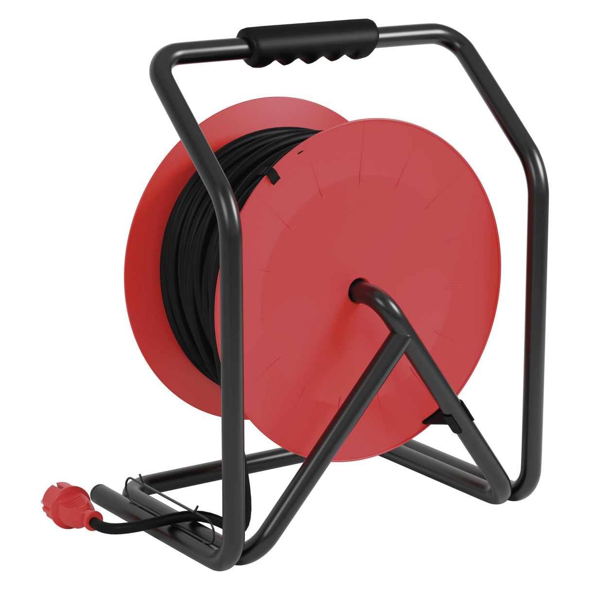 EMOS P19221 Carrete de Cable de 50m-4 enchufes Schuko-Impermeable, Impactos, Resistente a temperaturas-230 V, 15 A, 3500 W-Aislamiento de goma-H05RR-F 2,5 mm2-IP44 para Exteriores, Gris, Azul, Negro