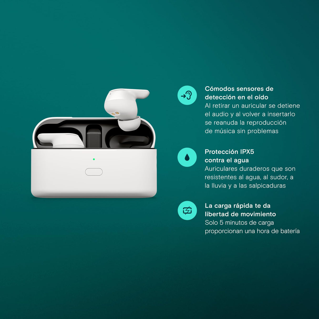 EPOS Adapt E1 Auriculares Inalámbricos Blanco – ANC Híbrido, Bluetooth Multi-Point, Certificado Microsoft Teams & iPhone, 50H Batería, Carga Inalámbrica,USB-C, IPX5 Resistente al Agua