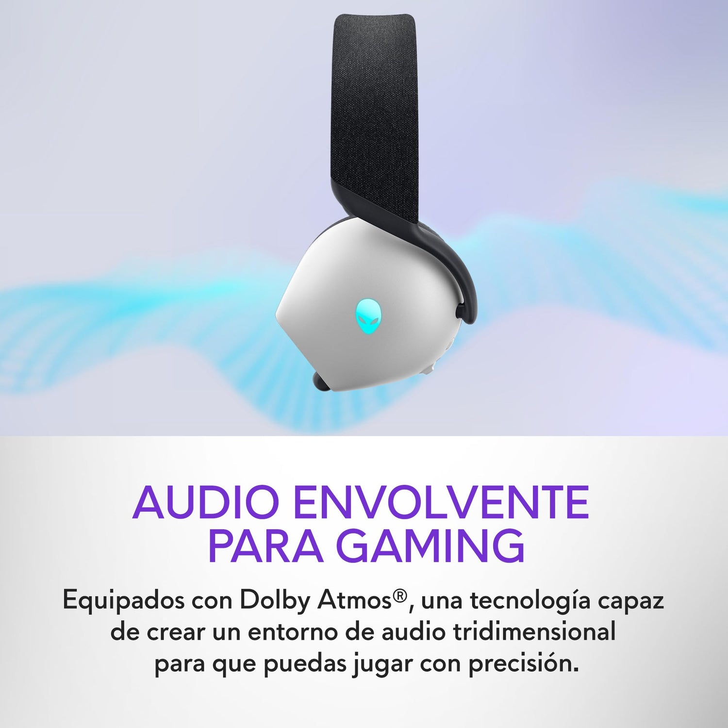 Alienware Auriculares Gaming Inalámbricos Tri-Mode - Dolby Atmos, Doble Micrófono IA, 30H de Batería, Controles Táctiles, Triple Conectividad, AlienFX RGB- Lunar Light