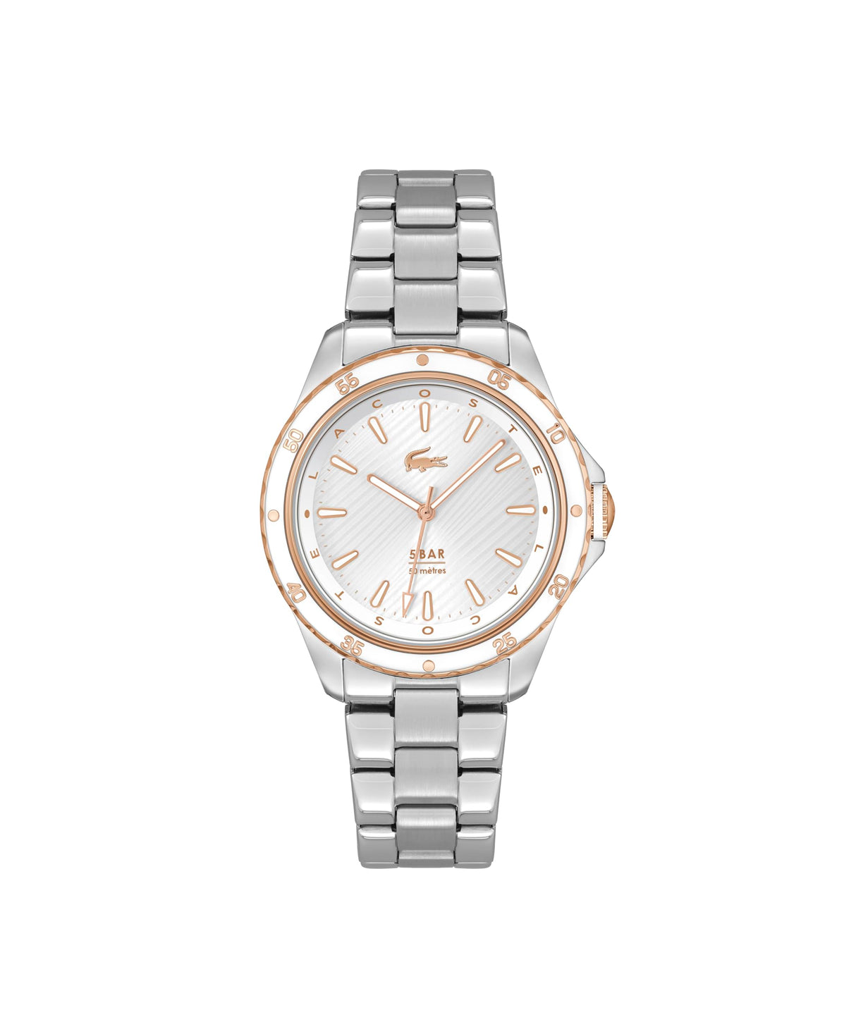 Lacoste Reloj Analógico de Cuarzo para Mujer Colección Santorini con Correa de Acero Inoxidable Plateada - 2001370