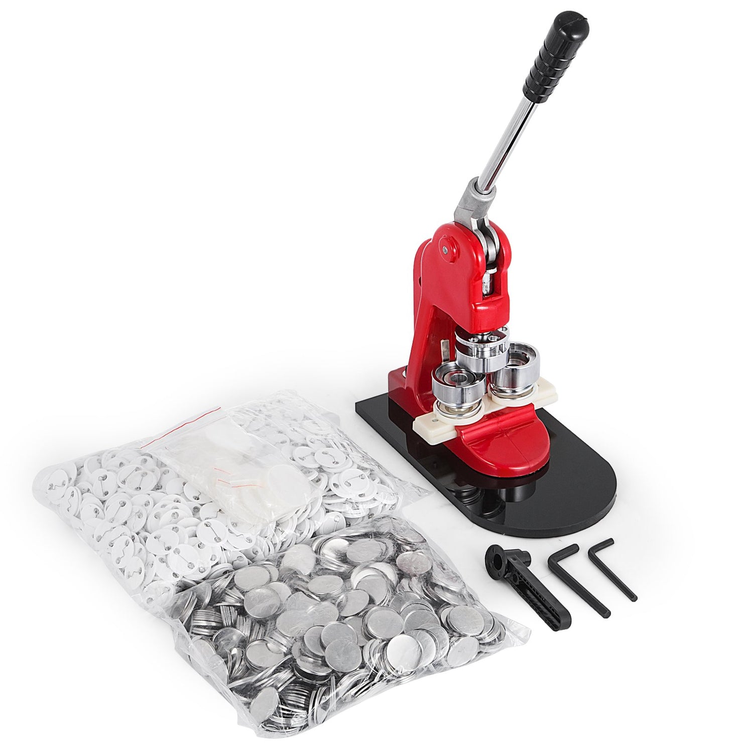 Mophorn Máquina para Fabricar Botones 44 mm 1000 Piezas - Máquina de Insignias y Pines Con Base Resistente 16 x 29 cm y Mango 30 cm - Para Hacer Chapas y Botones de Alfiler Personalizados