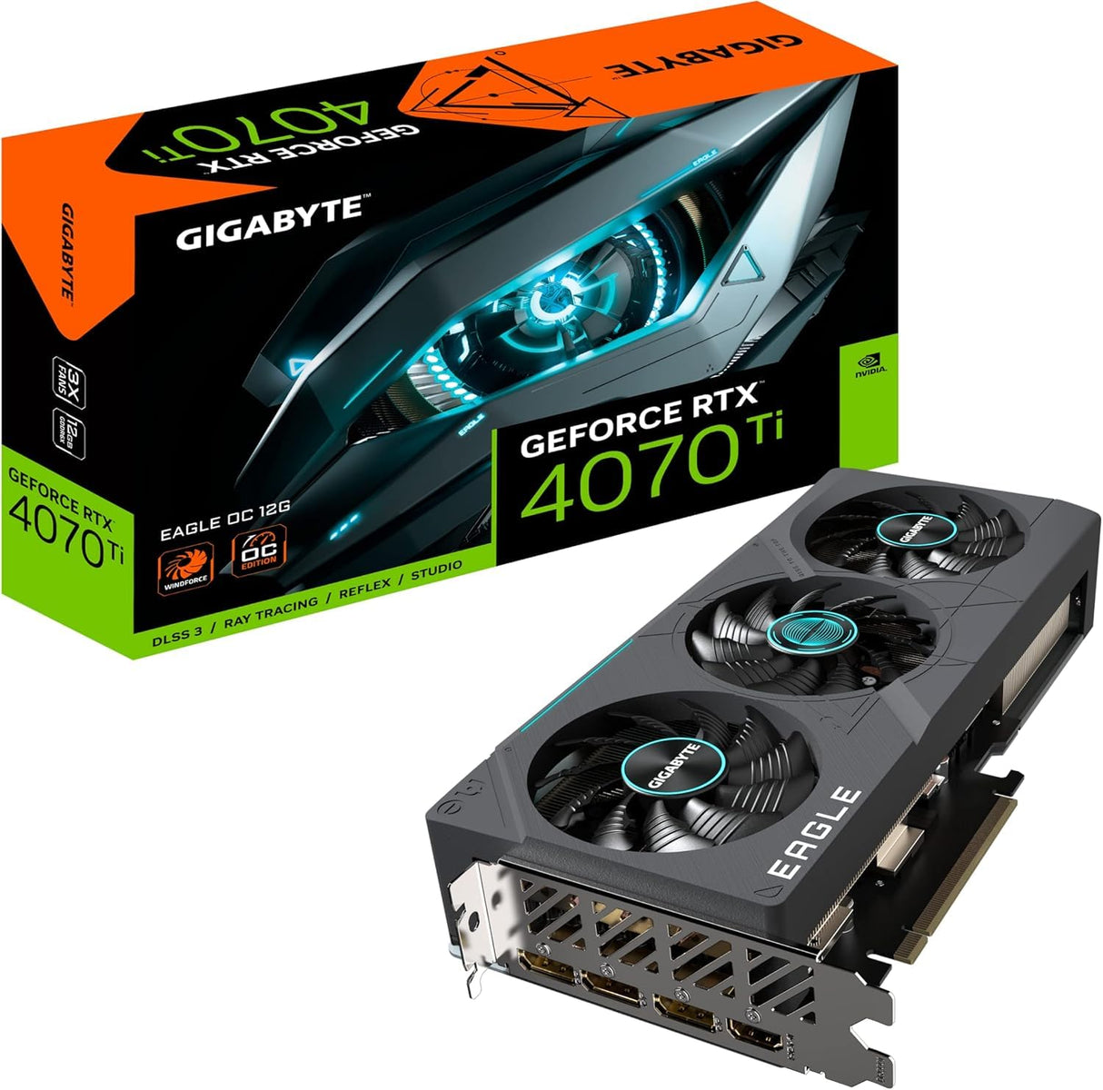 GIGABYTE GeForce RTX 4070 TI EAGLE OC 12GB DDRX6 21Gbps 192bit, PCI-E 4.0, 3 x DisplayPort 1.4, HDMI 2.1a, NVIDIA DLSS 3, Supports 4K, Ada Lovelace Arch, GV-N407TEAGLE OC-12GD V2