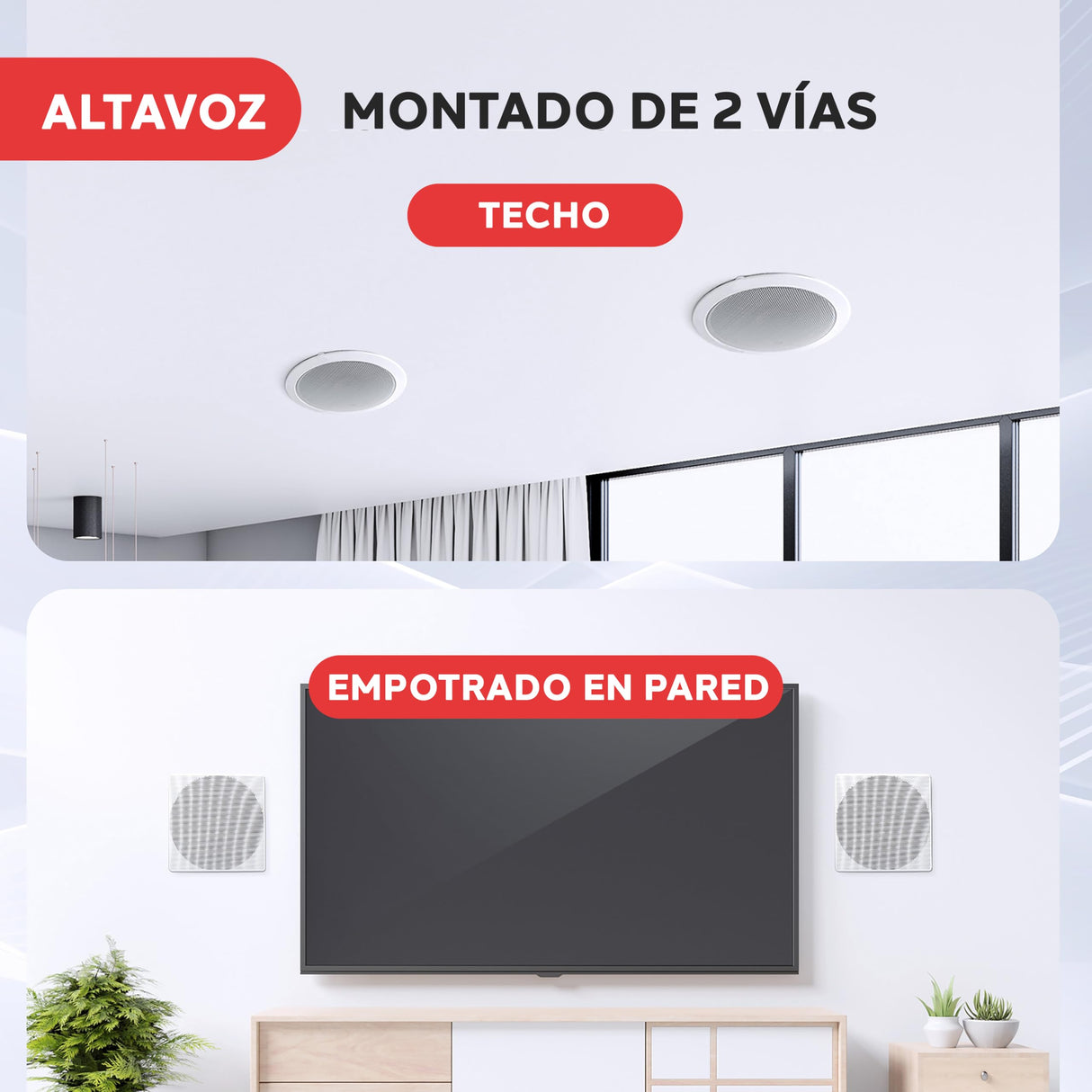 Pyle Altavoces Estereo,10”, 300W, 2 vias, Empotrables, Techo, Pared, Red de Cruce electronico, 35Hz-20kHz
