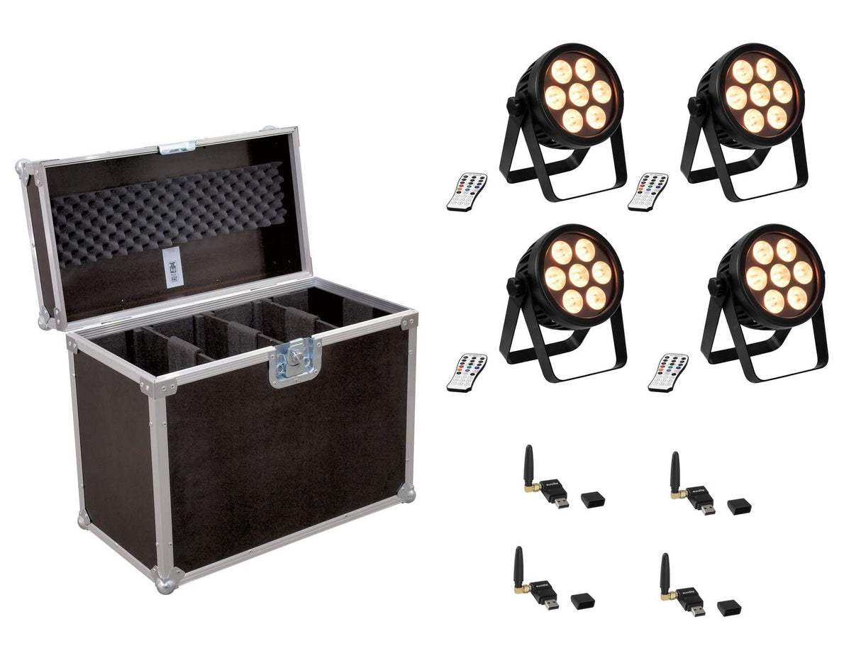 EUROLITE Set 4x LED 7C-7 Silent Slim Spot + USB QuickDMX + Case (20000857) marca Eurolite