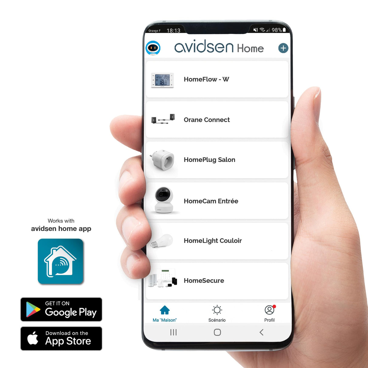Avidsen 114202 Motorización conectada con Brazo articulado Orane Connect Puerta de hasta 2,5 m y 250 kg por batiente. con mandos a Distancia, luz Intermitente y un Juego de fotocélulas, Negro