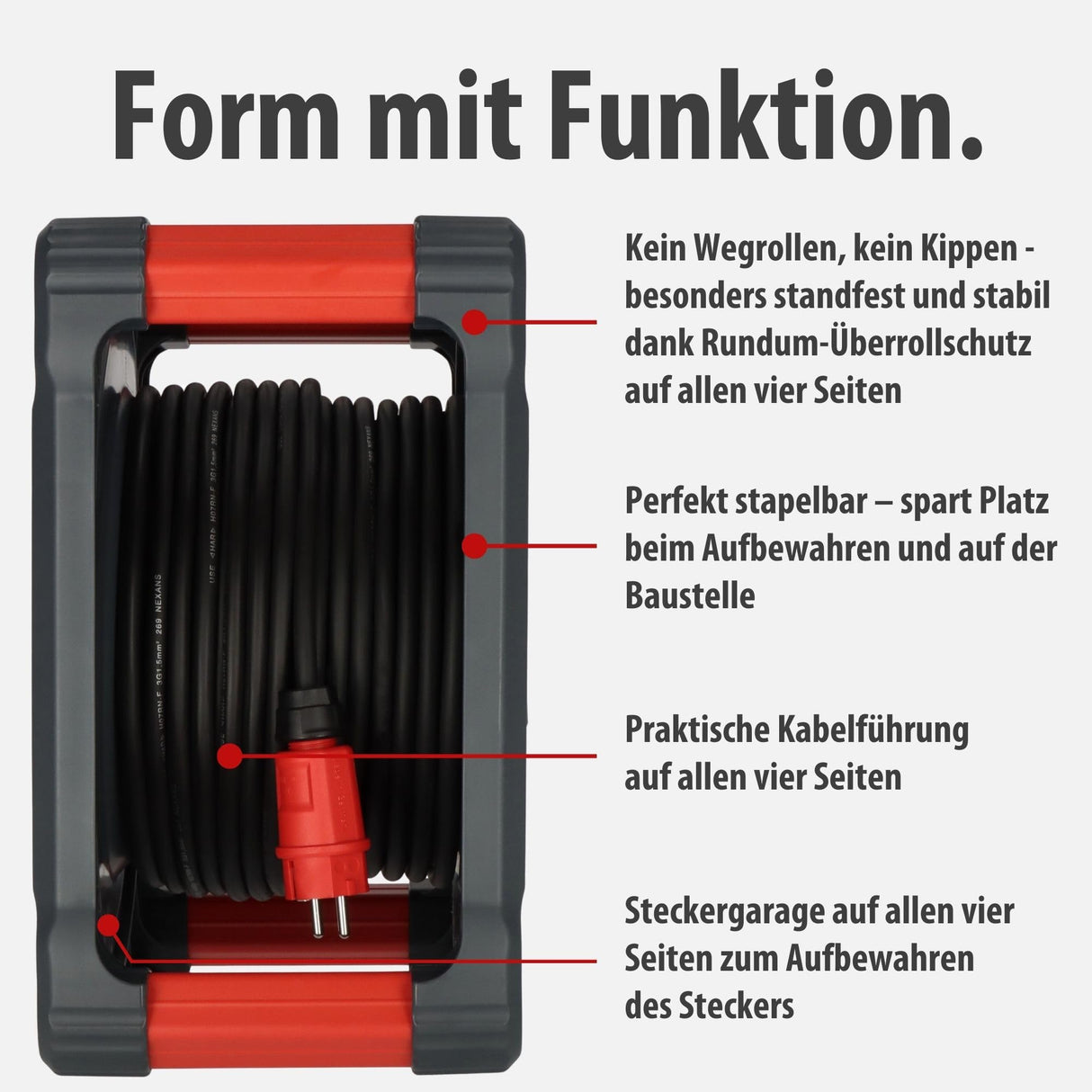 Brennenstuhl Carrete de cable profesional KA 3100 5 IP44 (cable H07RN-F 3G1,5 de 33 m en negro, 5 tomas de seguridad, uso en obra y exterior permanente, fabricado en Alemania)