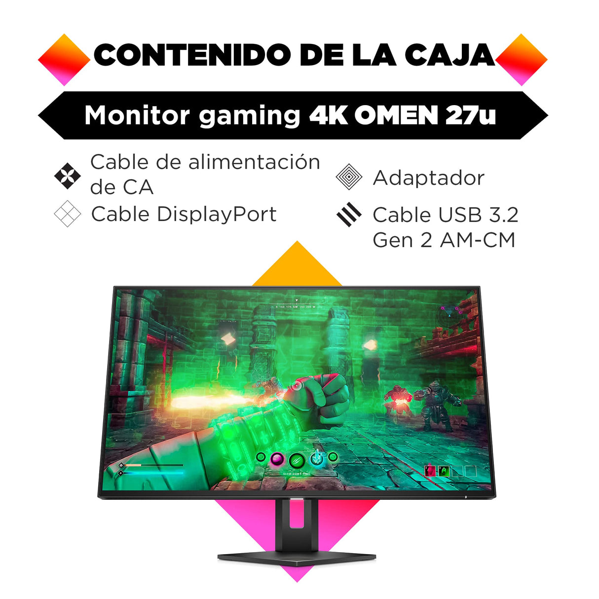 HP OMEN 27u 4K- Monitor Gaming de 27" Ultra HD (3840 x 2160 a 144Hz, 1ms, IPS, 16:9, HDMI, AMD Freesync Premium Pro, DisplayPort, HDR 400, Eyesafe, Antirreflectante, Compatibles con Consolas) Negro