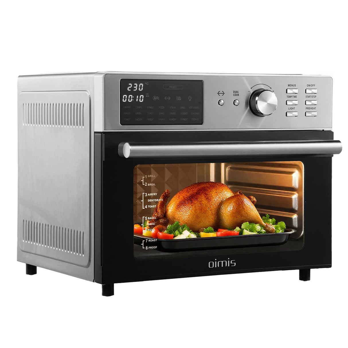 OIMIS Horno Freidora de Aire Caliente 30L, Freidora sin Aceite XXL 1800W, Multifunción sin Aceite 21 Programas, 30 a 230°C,con Mantener Caliente, 7 Accesorios con Recetas