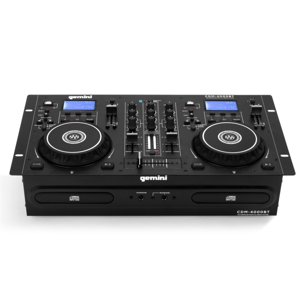 Gemini Sound CDM-4000BT Soporte solo Bluetooth Streaming Professional DJ DULA DULA MEDIA Player Mezclador CD / CDR USB Reproducción 2 Band Ecualizer Manual Bucle Sensible Sensitive Jog Wheels