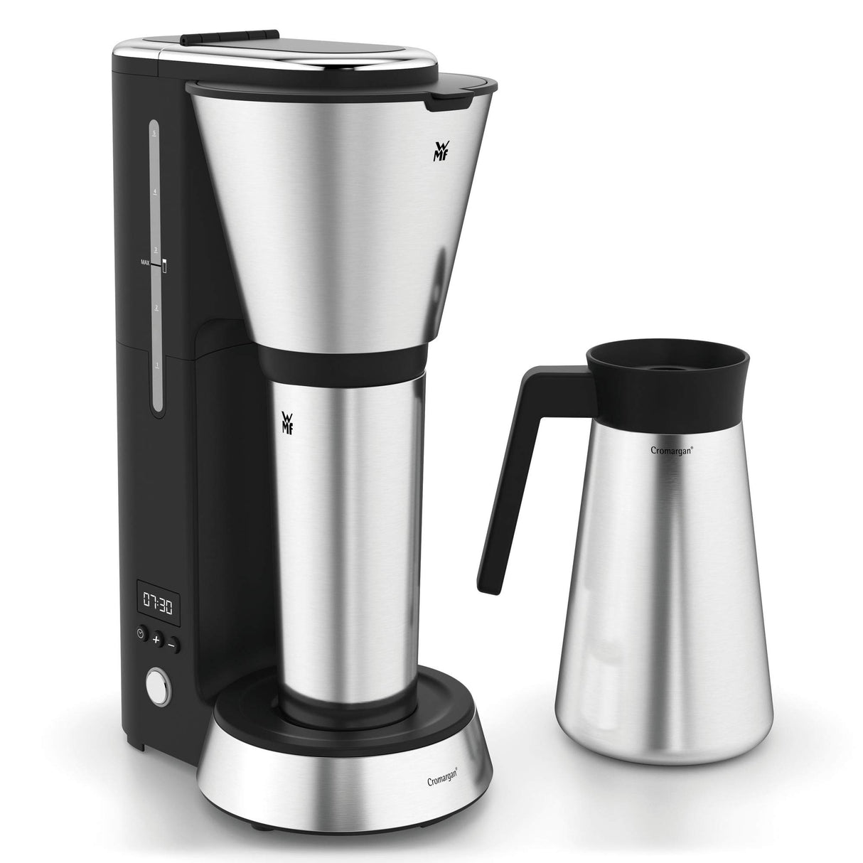 WMF Kitchenminis - Cafetera Aroma de goteo con termo, cafetera de filtro para hasta 5 tazas de café, vaso térmico 350 ml, programa antical, indicador agua, display digital, filtro extraible, 760 W