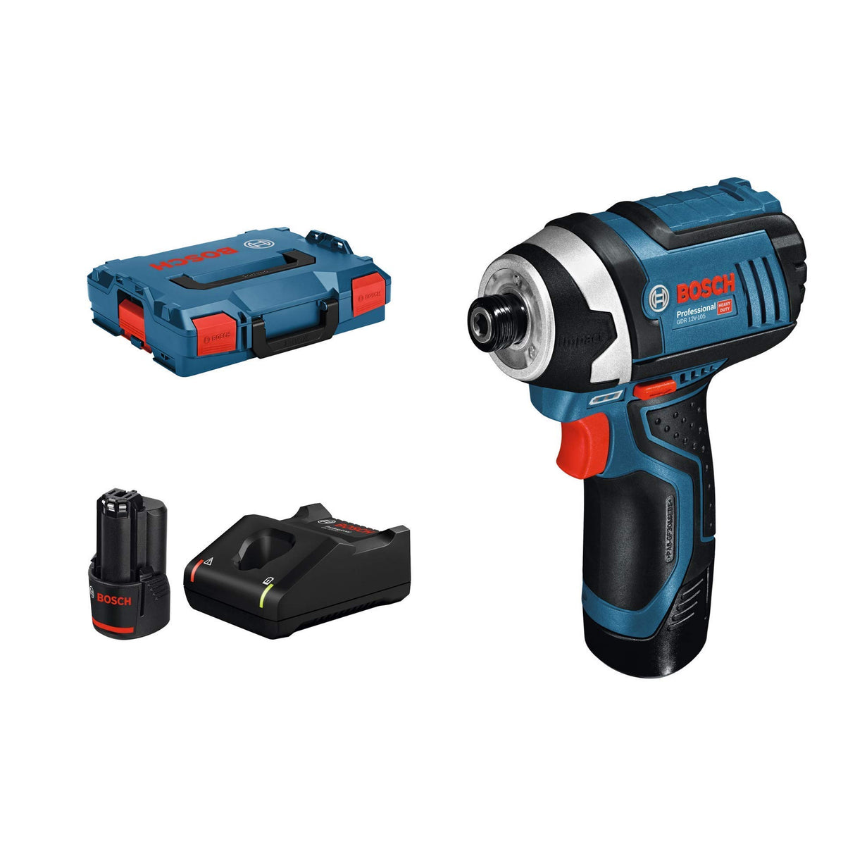Bosch Professional GDR 12V-105 - Atornillador de impacto a batería (2 baterías x 2.0 Ah, 12V, 105 Nm, en L-BOXX)