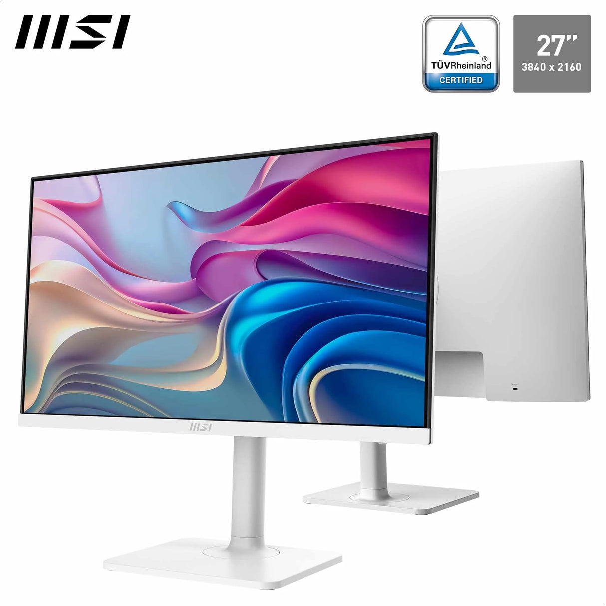 MSI Modern MD272UPHW Monitor Profesional UHD de 27" - Panel IPS de 3840 x 2160, 60 Hz, Montaje VESA, Ajustable en 4 direcciones - HDMI 2.0b, DisplayPort 1.4a, Tipo-C - Blanco