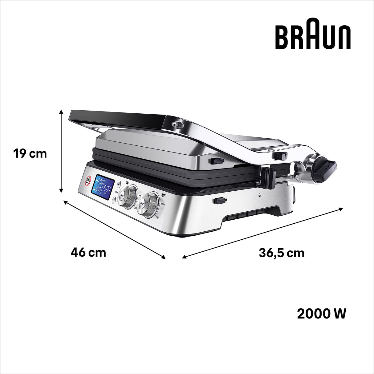 Braun MultiGrill 9 CG 9043, Plancha Cocina Eléctrica con Función de Sellado, 3 Posiciones de Cocción, Control Electrónico con 2 Termostatos, Parrilla, Plancha y Placas Aptas para Lavavajillas, 2200W