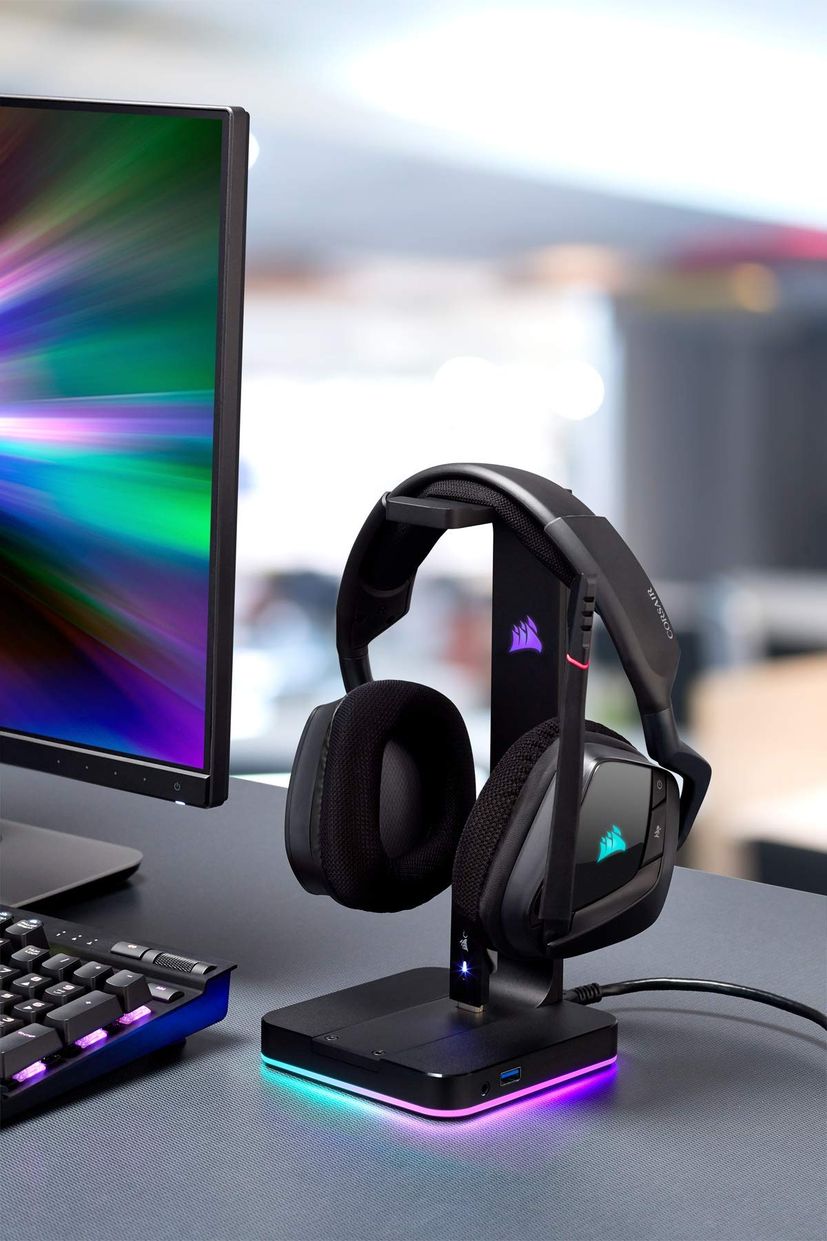 Corsair ST100 RGB Premium, Soporte de Auriculares, Negro