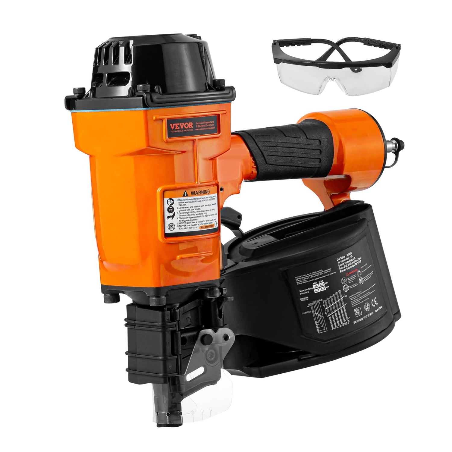 VEVOR Clavadora de Bobinas para Revestimiento MCN70, 45 a 70 mm de 15 Grados, Clavadora de Bobinas de Aire de 70-120 PSI para Palés, Cajas, Marcos, Revestimientos y Cercas, 340 x 320 x 130 mm