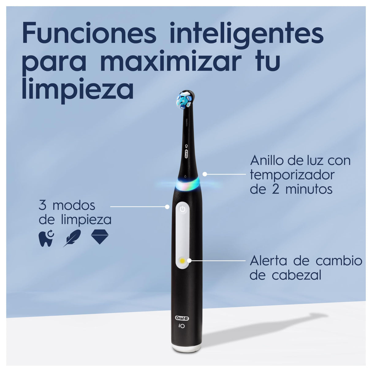 Oral-B iO 3 Cepillo de Dientes Eléctrico Negro, con 3 Cabezales, Diseñado por Braun