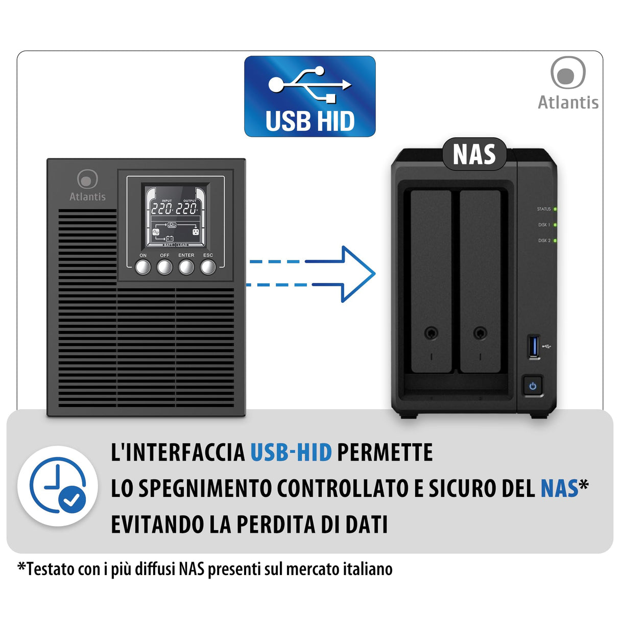Atlantis A03-OP1002XLN Online 88% Quieter Server UPS Double Conversion Pure Sine Wave 1000VA 700W, Low Noise Fan Gelid 23,6 dBA, USB,2 Schuko + 1 IEC, 2x12V-9Ah