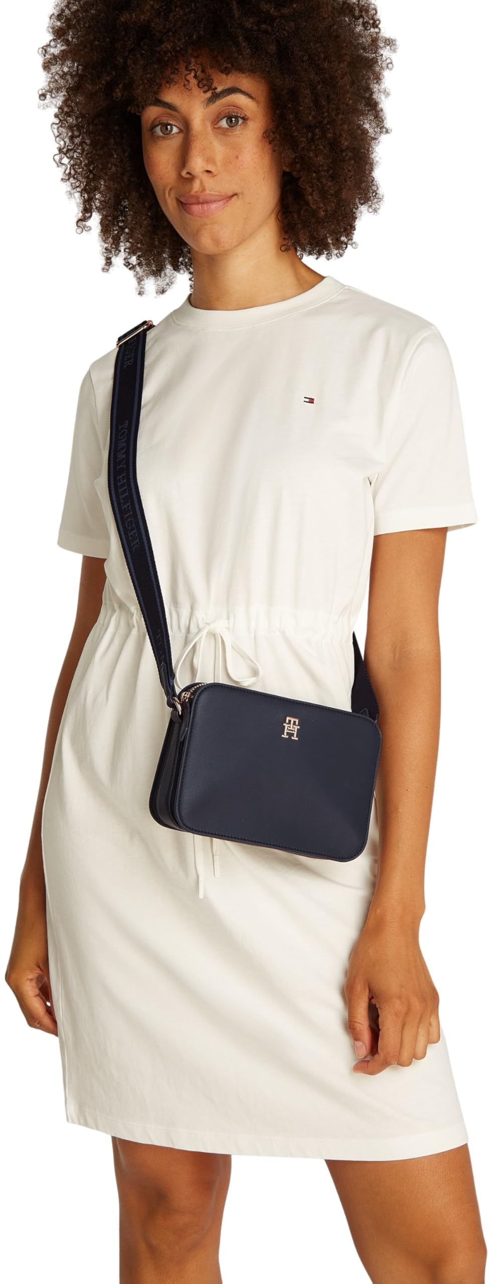 Tommy Hilfiger Bolso bandolera Mujer Logotape Camera Bag con correa ancha, Azul (Space Blue), Talla Única