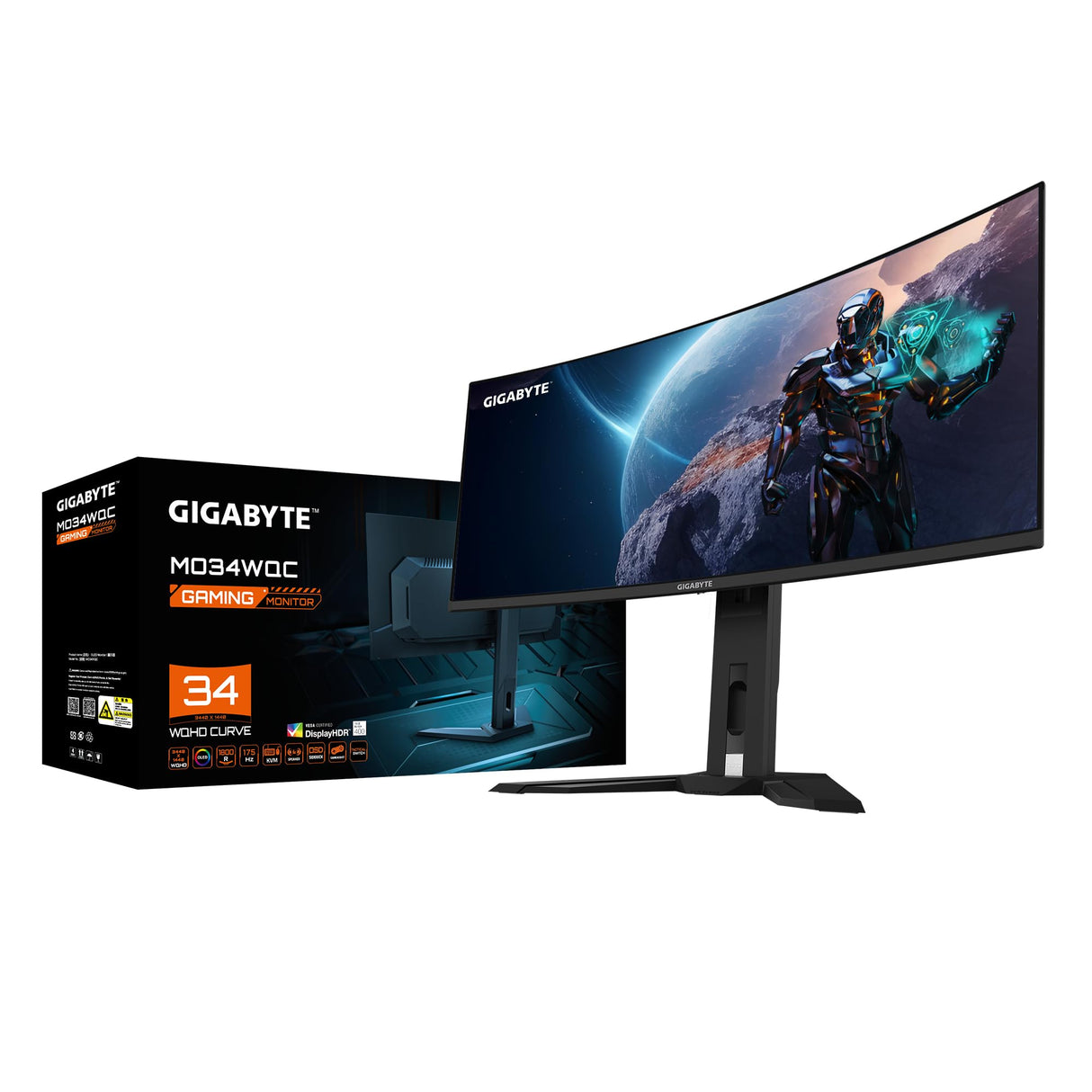 Gigabyte Monitor de Juegos Curvo OLED WQHD MO34WQC de 34" - 3440 x 1440, 175Hz, 0.03ms, KVM, 250 CD/m², FreeSync Premium Pro, DisplayHDR True Black 400, HDMI 2.1, Displayport 1.4