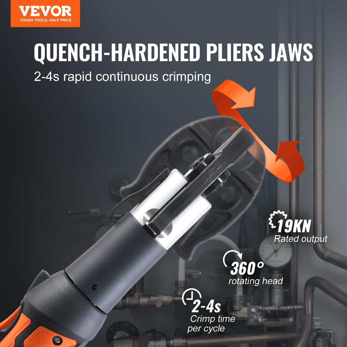 VEVOR Kit de Herramientas para Engarzar Tuberías Eléctricas con 2 Baterías de 18 V 2,0 Ah, Engarzadora Profesional con Mandíbulas V15, V22, V28, Cargador Rápido y Estuche de Transporte 360°