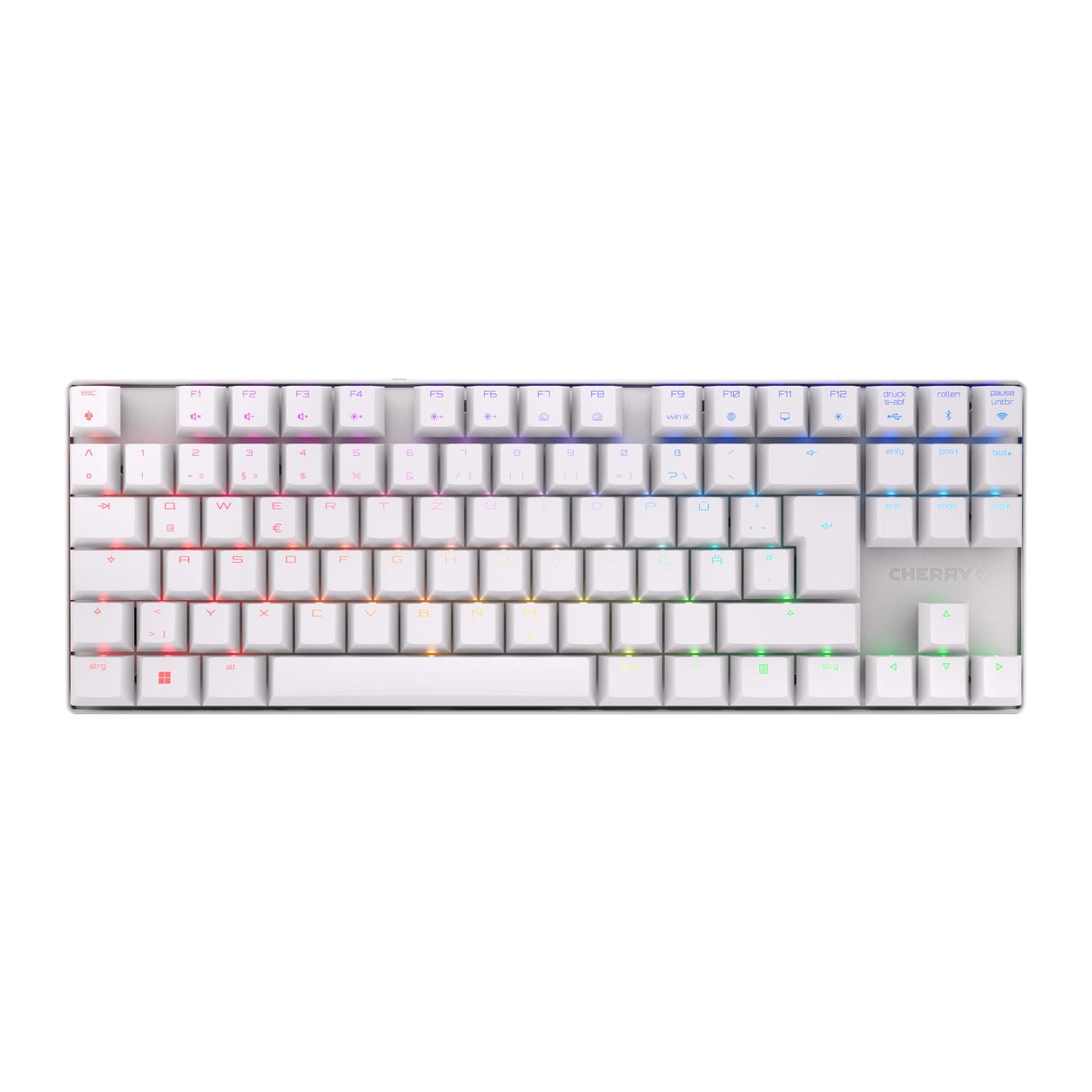 CHERRY MX 8.2 TKL Wireless, Teclado Gaming Inalámbrico sin Bloque Numérico, Disposición Alemania (QWERTZ), Bluetooth, 2,4 GHz & Cable, Switches MX2A RED, Blanco
