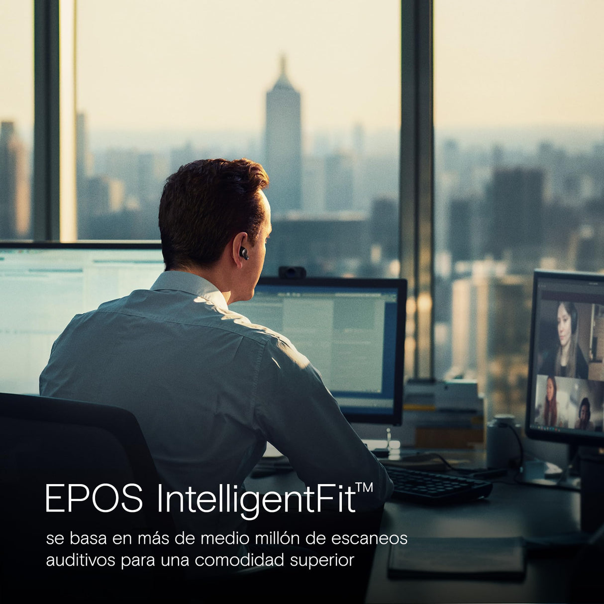 EPOS Adapt E1 Auriculares Inalámbricos Negro – ANC Híbrido, Bluetooth Multi-Point, Certificado Microsoft Teams & iPhone, 50H Batería, Carga Inalámbrica, USB-C, IPX5 Resistente al Agua