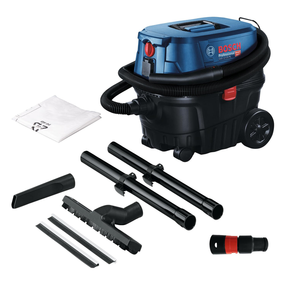 Bosch Professional 060197C100 Gas 12-25 PL-Aspiradora en seco y húmedo con Enchufe de Dispositivo y función de soplado, 25 litros, 1250 W