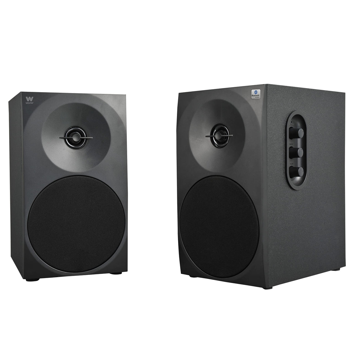 Woxter Dynamic Line 410 BT –Altavoces estéreo 2.0 150W de Potencia,Bluetooth, Madera, Woofer de 4 Pulgadas, 2 Tweeter, 3.5 mm, RCA, Control Volumen, Agudos, Graves, Bookself Speakers, Color Negro