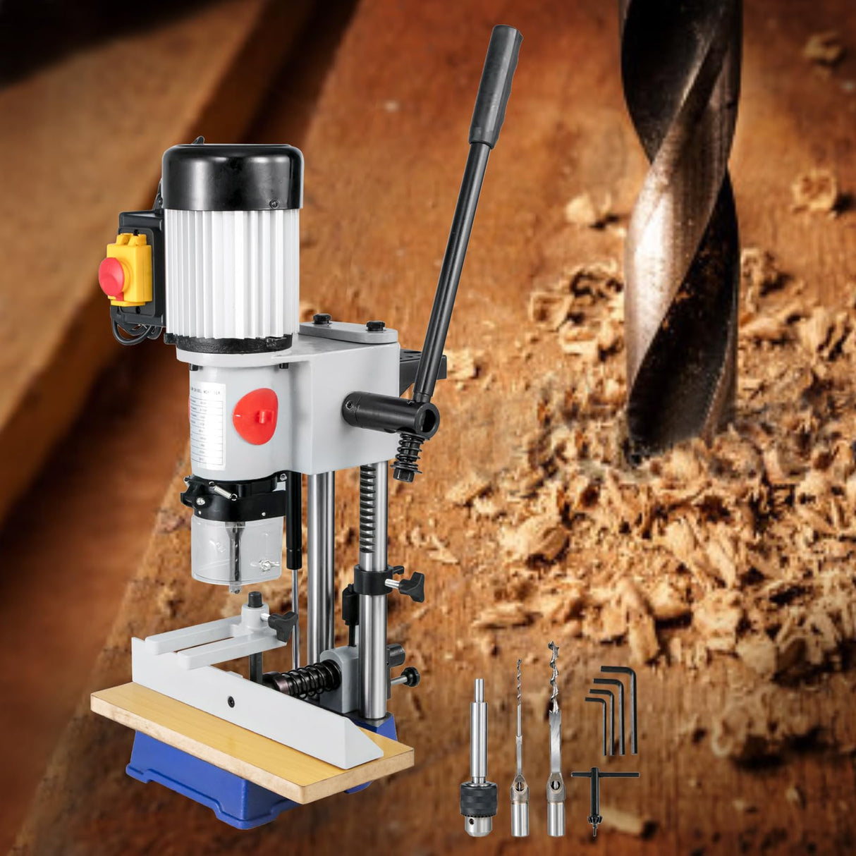 VEVOR Máquina de Mortaja Cincel Hueco Mortaja con Broca de Cincel para El Cincel de Madera Máquina Mortiser para Trabajar La Madera, para Procesar Productos de Madera y Materiales Metálicos