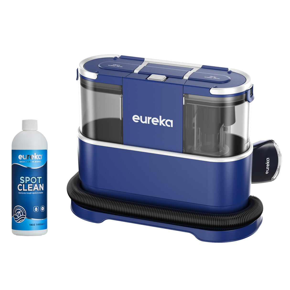 Eureka Aspirador de alfombras | Limpiador de Manchas Multisuperficie para Alfombras, Moquetas, Tapicería, Escaleras y Coche | Depósito de Agua Grande de 1,5L, NEY100 con Fórmula Limpiadora, Azul