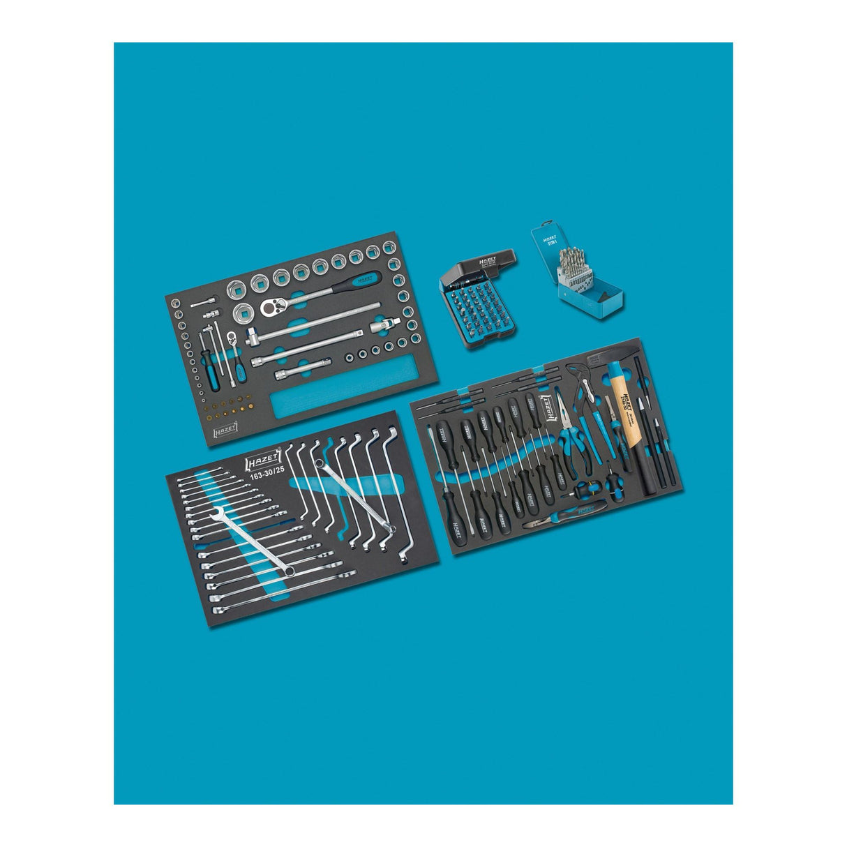 Surtido de herramientas HAZET 0-178/169 I 169 piezas, lleno de diversas herramientas de primera calidad en sistema de inserción de seguridad I utilizable para el auxiliar de carro de taller HAZET