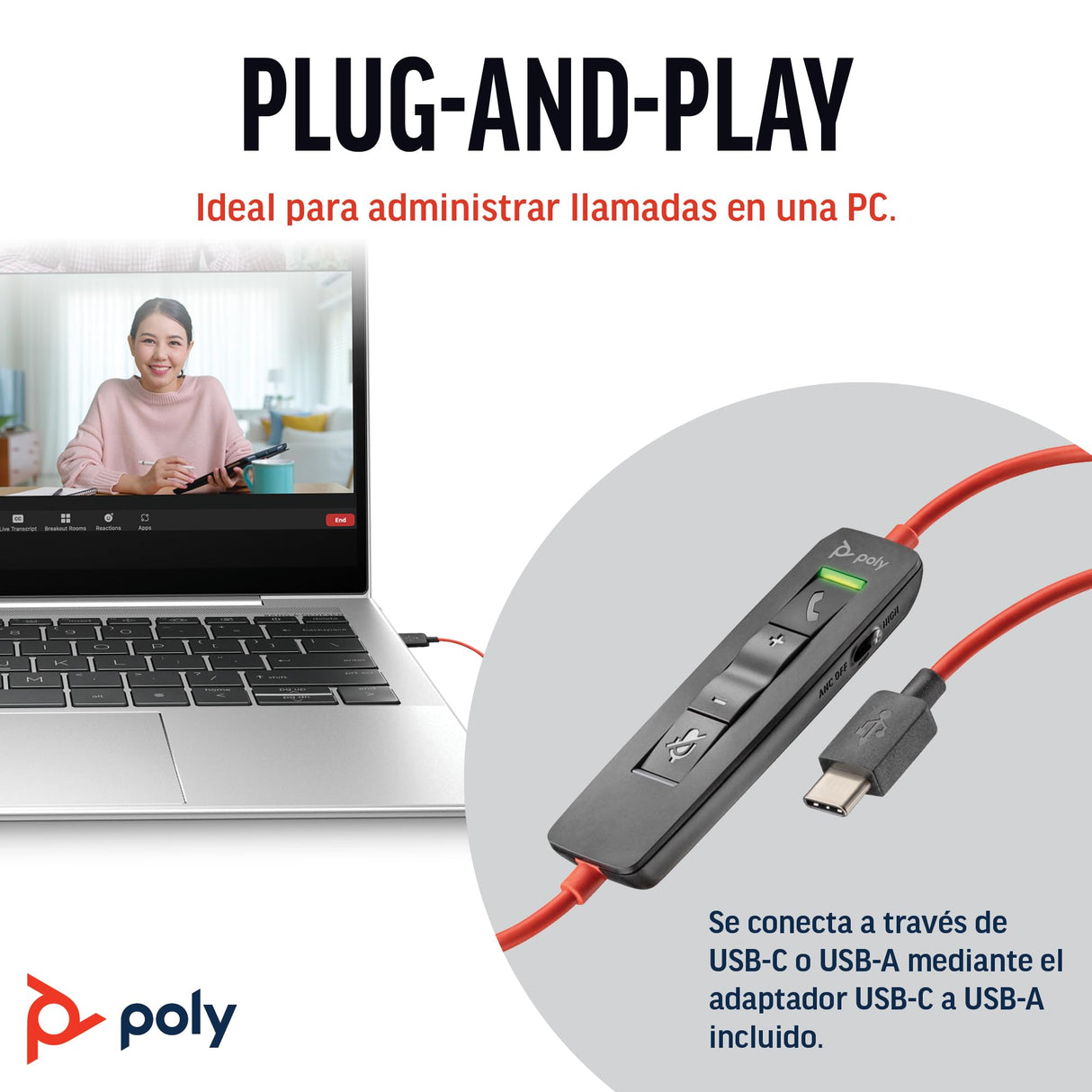 Auricular Poly Blackwire 8225 de primer nivel con cable - Cancelación activa de ruido - Estéreo de alta fidelidad - Se conecta a PC/Mac - Funciona con Teams y Zoom