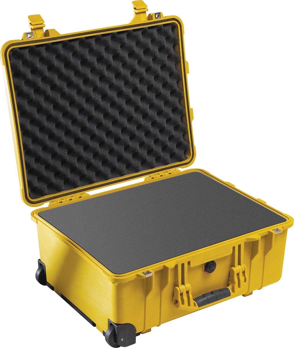 Peli 1560 Caja Profesional Grande con Ruedas para cámara DSLR y Sistemas ópticos, IP67 estanca e Impermeable al Polvo, 71L Capacidad, Fabricada en Alemania, con Espuma Personalizable, Color amar44L