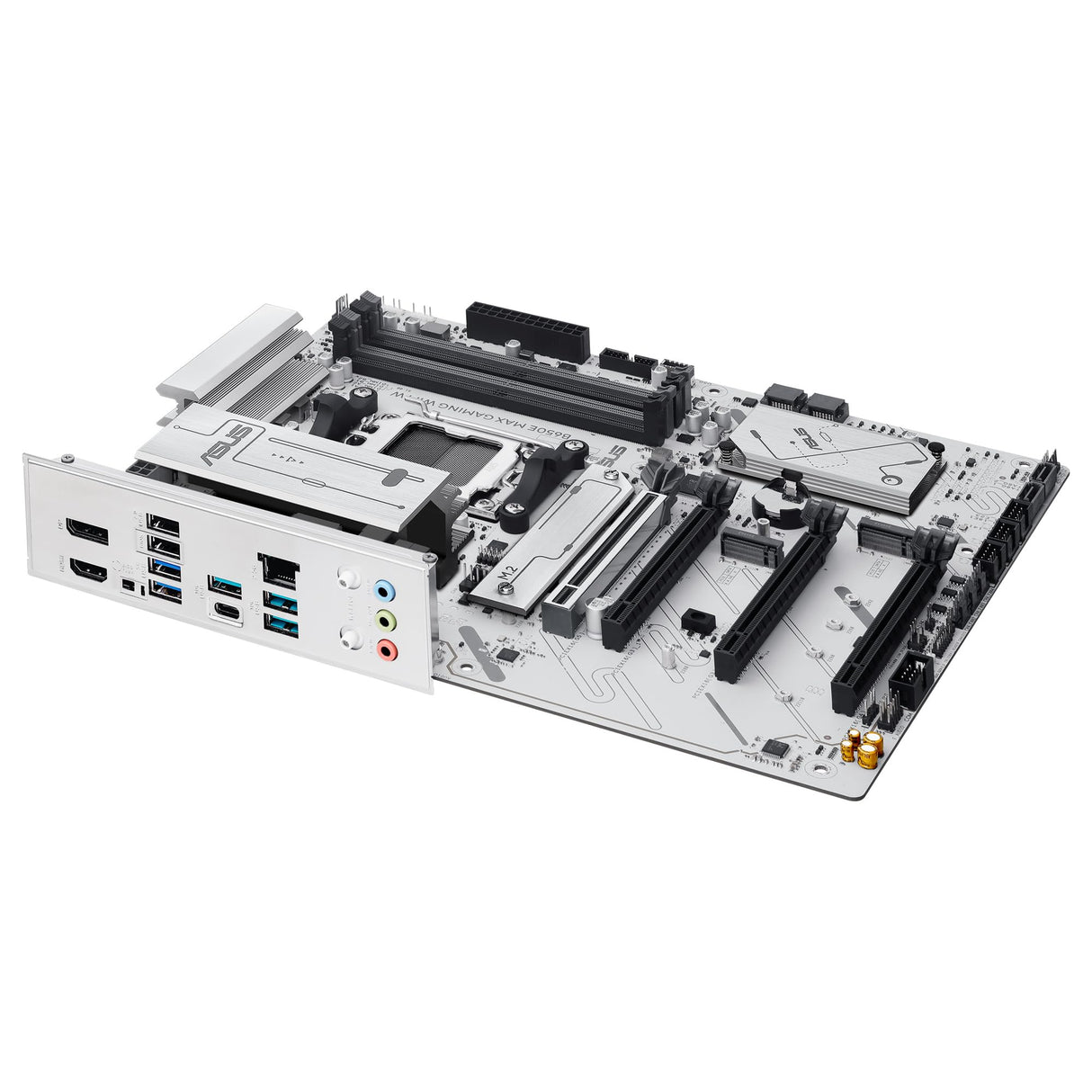 ASUS B650E MAX Gaming WiFi W - Placa Base AMD B650 ATX, Blanco, DDR5, PCIe 5.0, Ranuras M.2, Wi-Fi 6E, 2.5Gb Ethernet, DisplayPort, HDMI, USB Tipo-A y Tipo-C, BIOS Flashback, Aura Sync
