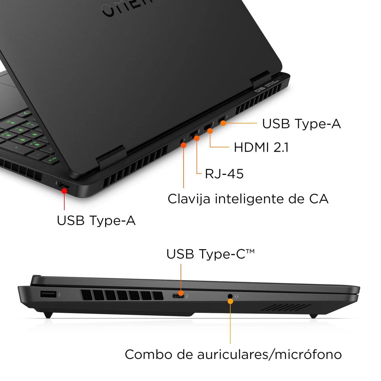 HP OMEN 16-am0061ns, Ordenador portátil Gaming 16" 2.5K WQXGA (Intel Core Ultra 7 255H, 32GB RAM, 1TB SSD, NVIDIA GeForce RTX 5060 8GB, FreeDOS) - Negro - Teclado QWERTY Español